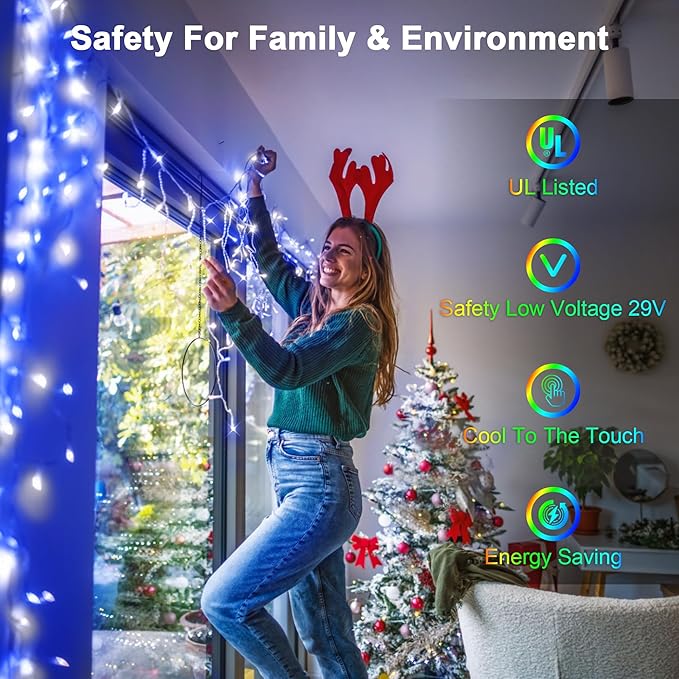 1296 LED 131FT Christmas Lights 288 Drops, Outdoor Hanging light with 8 Modes Timer, Plug in Curtain String Light Outdoor Waterproof for House Tree Holiday Wedding Party Outside Decor (Blue & White)