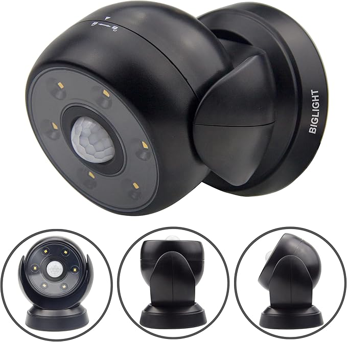 BIGLIGHT Battery Operated Motion Sensor Spotlight, Wireless LED Flood Light Indoor Outdoor, Waterproof Security Lighting, Bright Uplight for Wall Front Door Shed Hallway Bathroom Porch, 200 Lumen