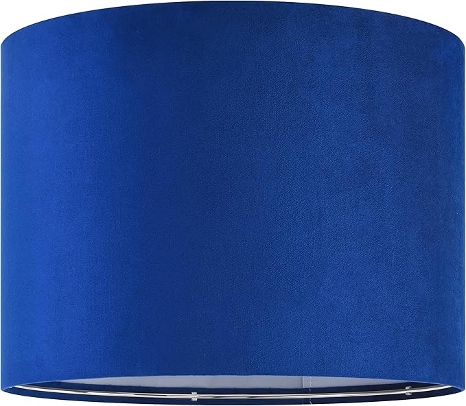 Velvet Drum Lamp Shade Medium Blue Lampshade 13" Top x 13" Bottom x 10" High(Spider) Farmhouse Lamp shade for Table and Bedside Lamp