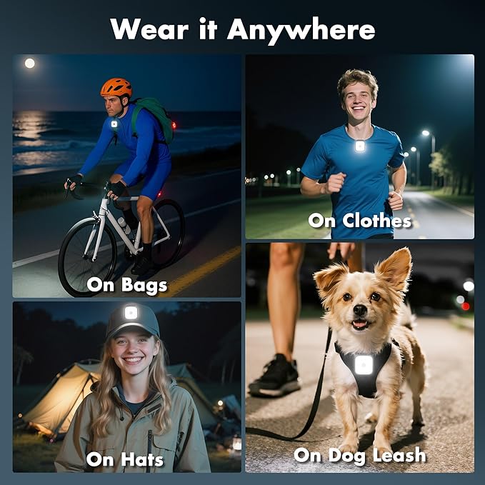 2 Pack Running Lights for Runners - Rechargeable Clip on Flashlight,Dog Mini Flashlights for Night Walking,4 Modes LED Running Accessories,Safety Light Hiking Camping Gear for Jogging,Biking