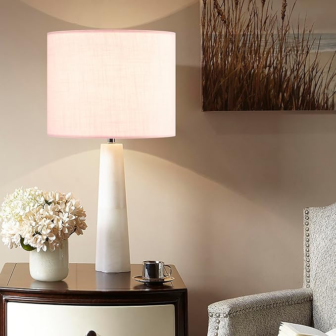 PIKOPIKO Pink Linen Set of 2 Medium Drum Lamp Shade, Easy Assembly Required 13" Top x 13" Bottom x 10" High Replacement Lamp Shades, Fabric Lampshades for Table Lamps Floor Lamps, Metal Spider Fitter