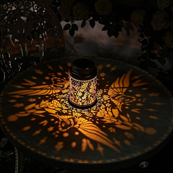 Cooo 2 Pack Valentines Day Gifts for Him Her Solar Lanterns Outdoor Waterproof Hummingbird Red_Sage Solar Pathway Lights Landscape Path for Outdoor Table Lamps Garden Yard Backyard Decor -Gold