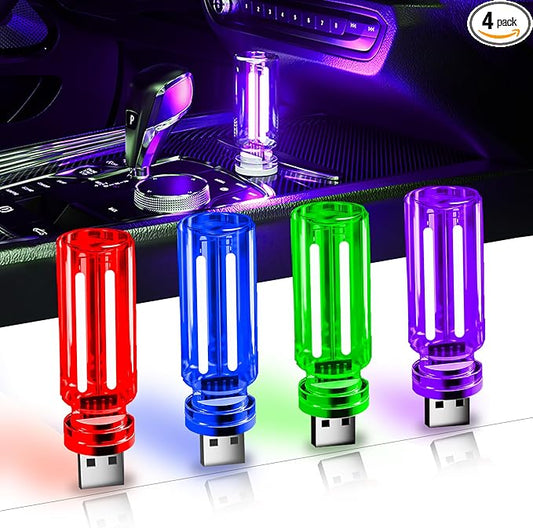USB Car Night Light,Touch Dimmable Mini LED Lights,Portable Retro Glass Bottle Decorative Lights for Car Interior, Bedroom,Hallway & Party Decor,4-Pack (Red&Blue&Green&Purple)