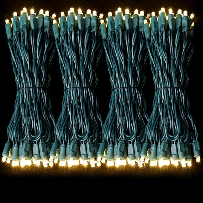 LAMPHOME 600LED (12pk of 50L) String Lights,LED Christmas Lights, 6" SPACING,Green Wire,Warm White