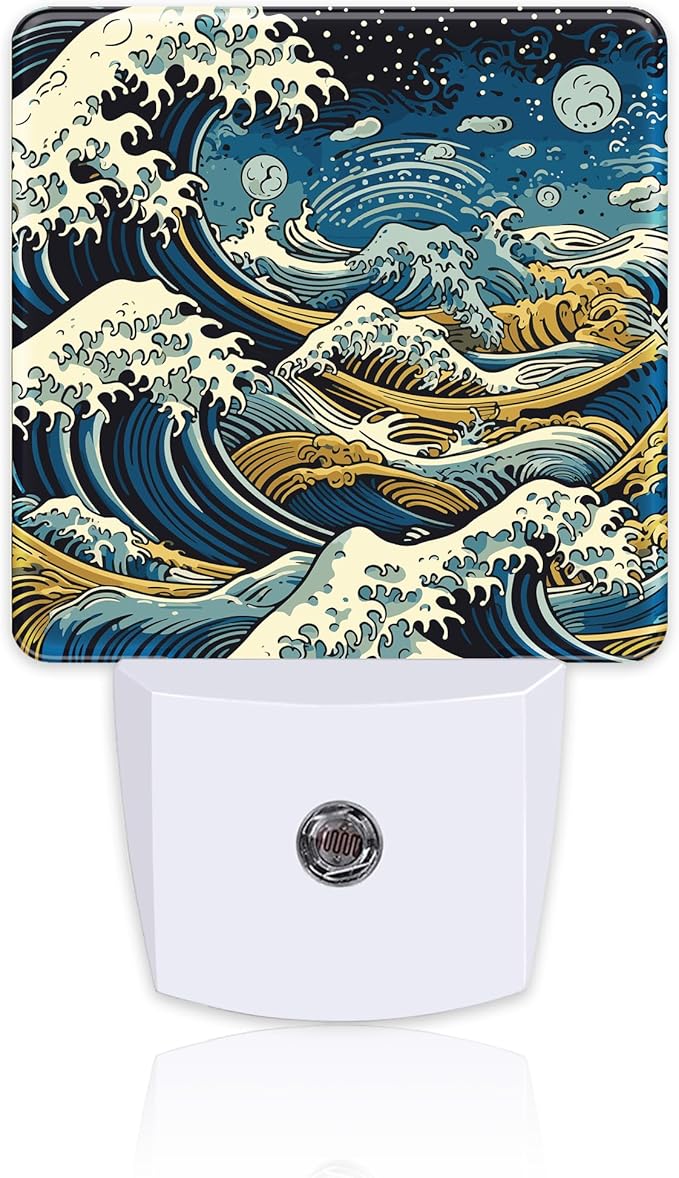 Blue Ocean Waves Night Light for Kids, Rough Sea Waves Night Light Plug in with Dusk to Dawn Sensor, 0.5w Energy Saving Sleep Friendly Nightlight for Hallway Stairway Kitchen Bedroom