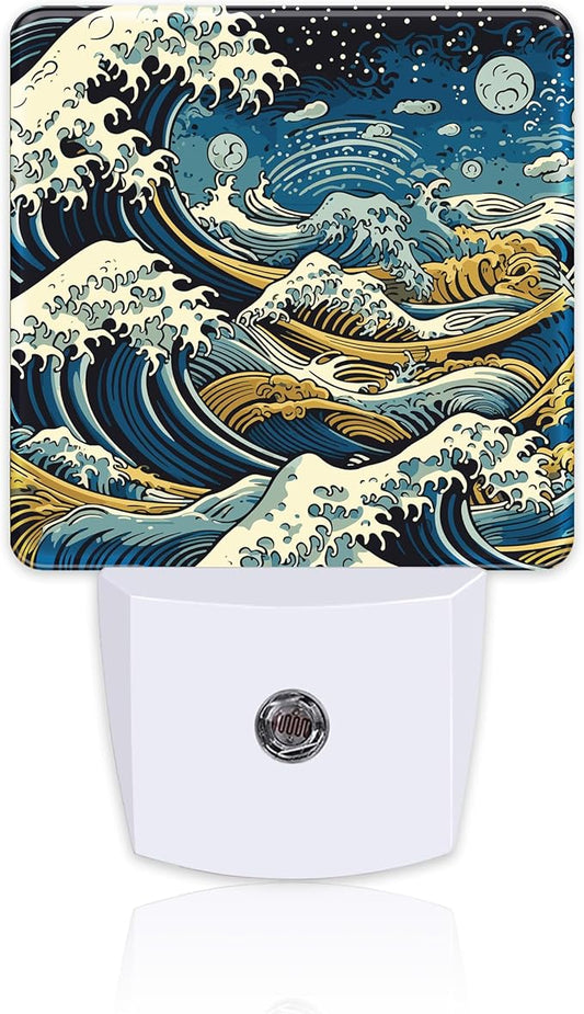 Blue Ocean Waves Night Light for Kids, Rough Sea Waves Night Light Plug in with Dusk to Dawn Sensor, 0.5w Energy Saving Sleep Friendly Nightlight for Hallway Stairway Kitchen Bedroom