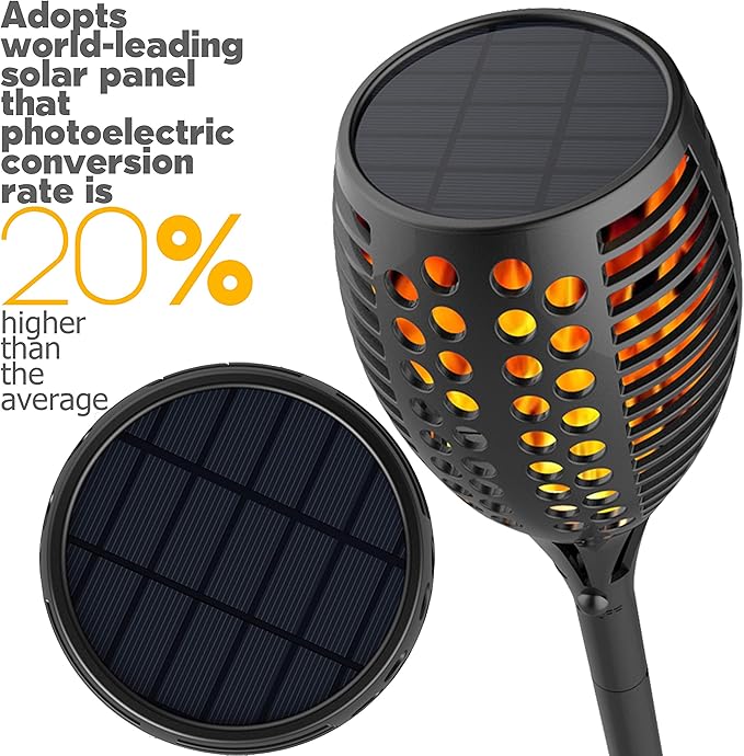 Solar Lights, Waterproof Flickering Flames Torches Lights Outdoor Landscape Decoration Lighting Dusk to Dawn Auto On/Off Security Torch Light for Garden Patio Deck Yard Driveway, 2 Pack