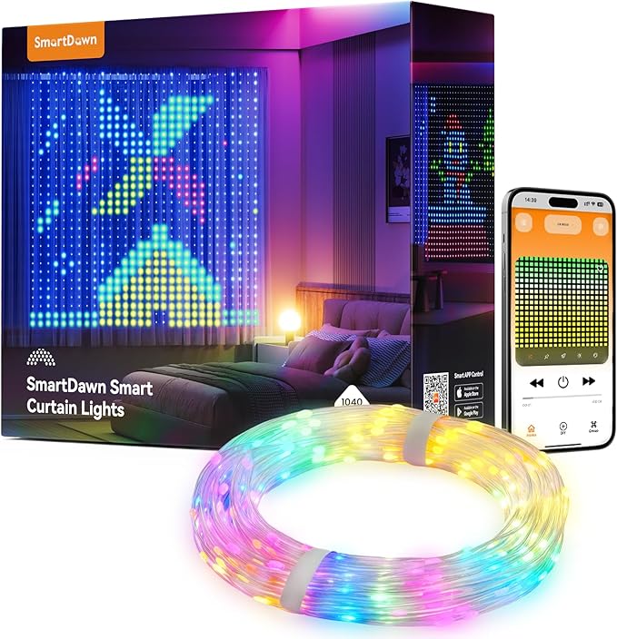 1040 RGBIC LEDs Smart Curtain Lights with DIY GIF, 9.8x6.6ft Color Changing Christmas Wall Lightss with APP, IP65 Waterproof String Fairy Lightss for Indoor Outdoor Bedroom Window Garage