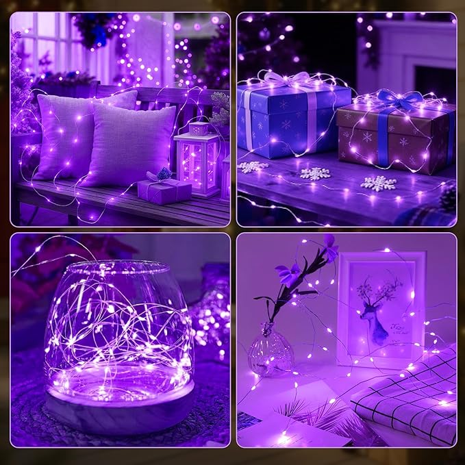 AIKEI 6 Pack LED Fairy Lights with Timer Battery Operated, Mini String Lights with Remote Waterproof 7ft 20 Led Firefly Starry Lighting for Wedding Party Bedroom Garden Christmas Decoration Purple