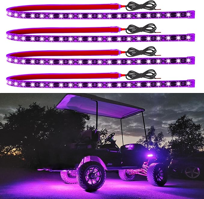 Led Light Strip Exterior Interior 24inch 5050 SMD Led Strip Light IP68 Waterproof Flexible Lights 12V for Car SUV Truck Marine Boat Golf Cart Pink Pack of 4