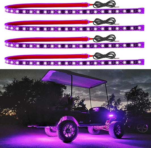 Led Light Strip Exterior Interior 24inch 5050 SMD Led Strip Light IP68 Waterproof Flexible Lights 12V for Car SUV Truck Marine Boat Golf Cart Pink Pack of 4