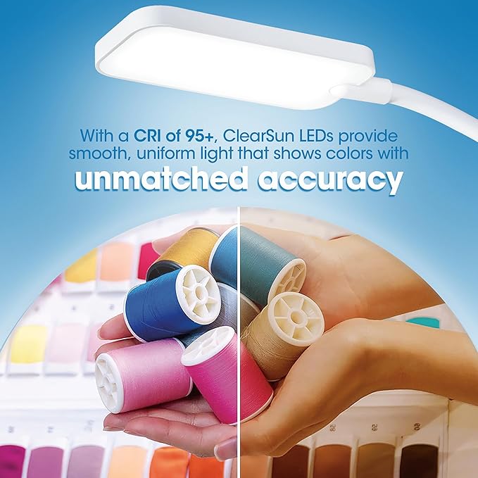 Ottlite Rechargeable LED Clip Lamp - ClearSun LED Technology with Touch Activated Control, Dimmable LEDs & Flexible Arm - Travel-Friendly Clip Light for Reading, Bed Headboard & Computers