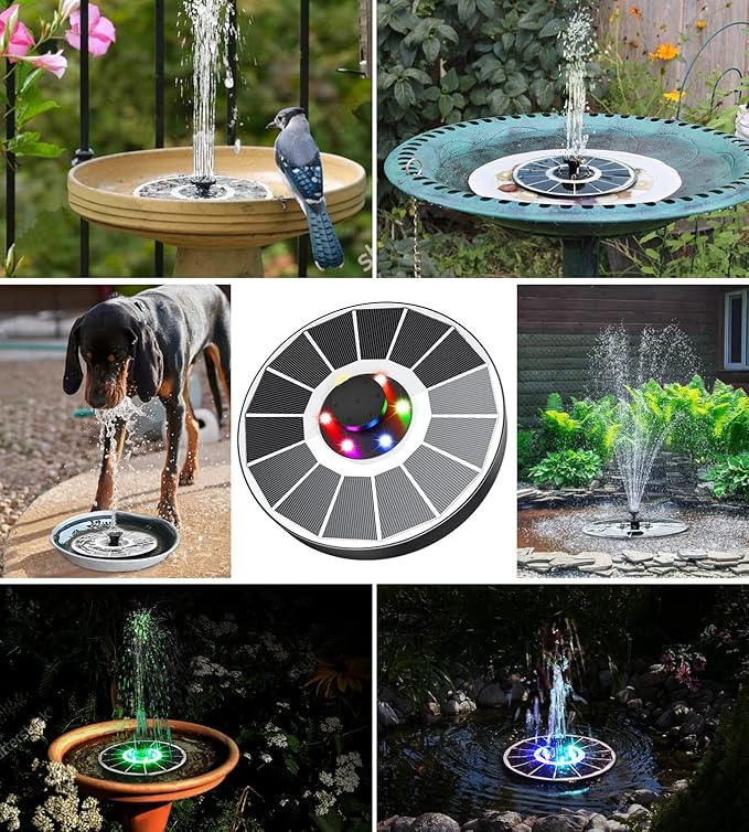 Yzert Solar Fountain Glass Panel with 2200 mah Battery, 3.5W Floating Solar Water Fountain with 4 Fixed Rods, Solar Pump for Bird Bath, Garden, Pond, Pool, Outdoor (White Panel Colorful Lights)
