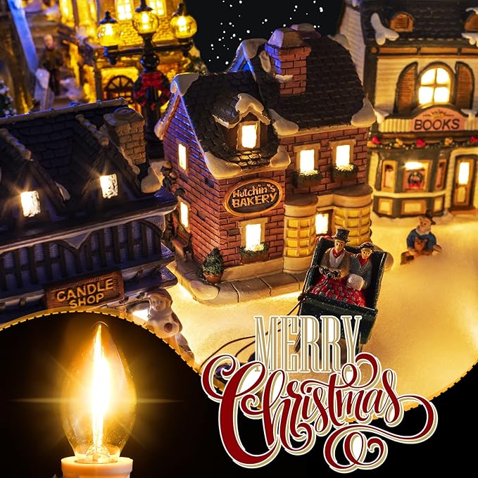 Coume Set of 3 Christmas Village Light Accessory Cord with 6 Socket Led Bulbs and Clips, Accessories White Bulb On/Off Switch for Decor, 11.5 Feet