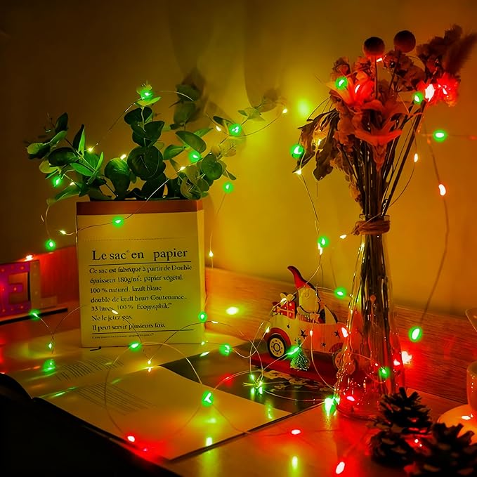 12 Pack Fairy Lights 7Ft 20 LED Twinkle String Lights 3 Modes Battery Operated Waterproof Firefly Starry for Mason Jar Party Wedding Christmas Valentines Day Table Centerpieces,Red&Green