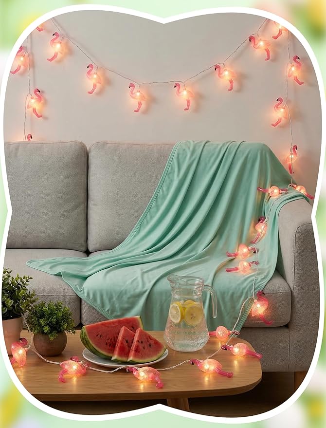 8.5Ft Pink Flamingo String Lights, Summer Tropical Themed Decorations String Lights with 10 Plastic Bulbs, Hanging Spring Camping Lights for Indoor Outdoor Patio Party Birthday Wedding Holiday Decor