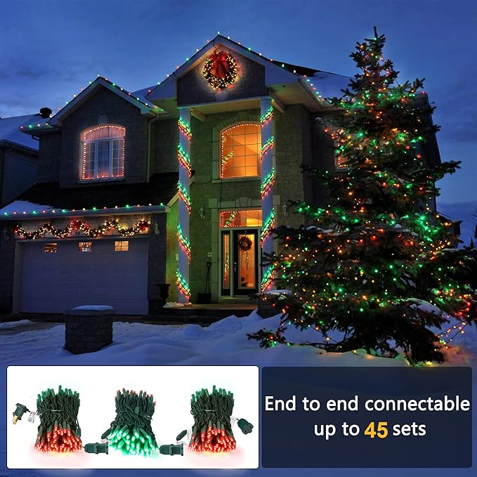 Brizled Red & Green Christmas Lights, 33ft 100 LED 5MM Christmas String Lights, Wide Angle Mini Christmas Lights Connectable, UL Listed Tree Light for Indoor Outdoor Xmas Room Party Decor, Green Wire