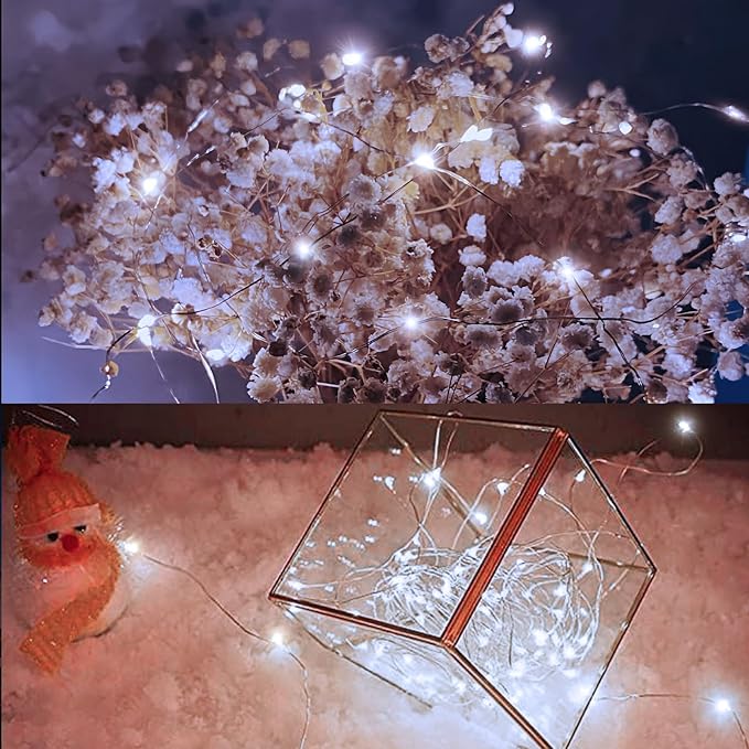 Aogist 16FT Fairy Lights with Spool,Ultra-Bright 50 LEDs Battery Operated Copper Wire String Light for Bedroom Christmas Wedding Centerpiece Parties Decoration,White
