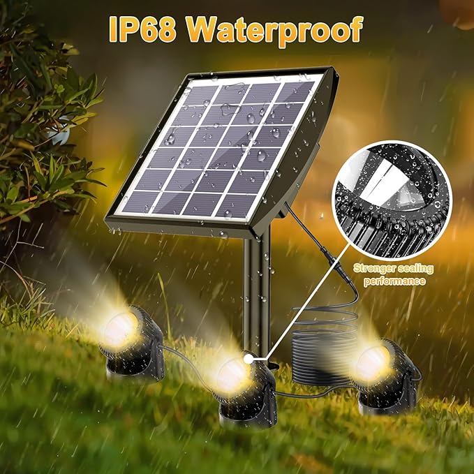 Solar Pond Lights LED Underwater, Smart Auto ON/Off Submersible Fountain Lights with 3-Brightness Modes, IP68 Waterproof Pond Light for Aquarium, Waterfall, Fish Tank, Garden(3 Head Lamp)