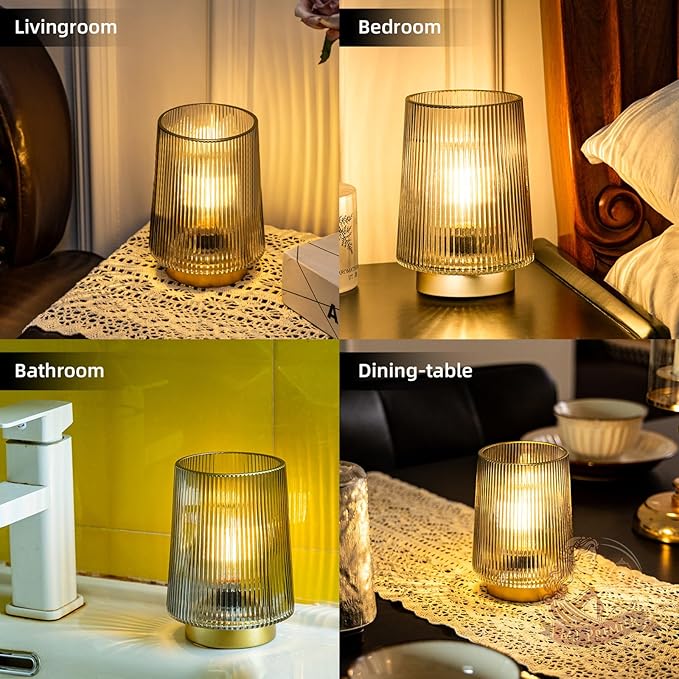 MJ Battery Operated Lamp with Timer Cordless Lamp with Timer Cozy Besides LED Light Battery Powered Small Glass Lamps for Home Decor Decorative Accent Lamps for Living Room/Entryway/Dorm (Grey)