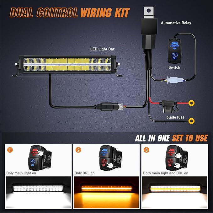 Nilight LED Light Bar with Amber DRL 16 Inch 120W Offroad Light Anti-Glare Flood Spot Combo LED Driving Light IP68 w/ 14 AWG DT Connector Wiring Harness for Pickup Truck SUV ATV UTV Boat 4x4