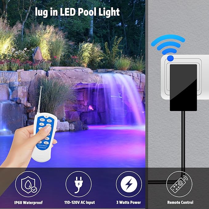 5 Watts Pool Lights with Remote Control,Small LED Pool Light With Remote,IP68 Waterproof Pool Light Kit with Plug In Cable, Mini Pool Light Fixture for Inground Pool(Plug Cable Built-in Power Converte