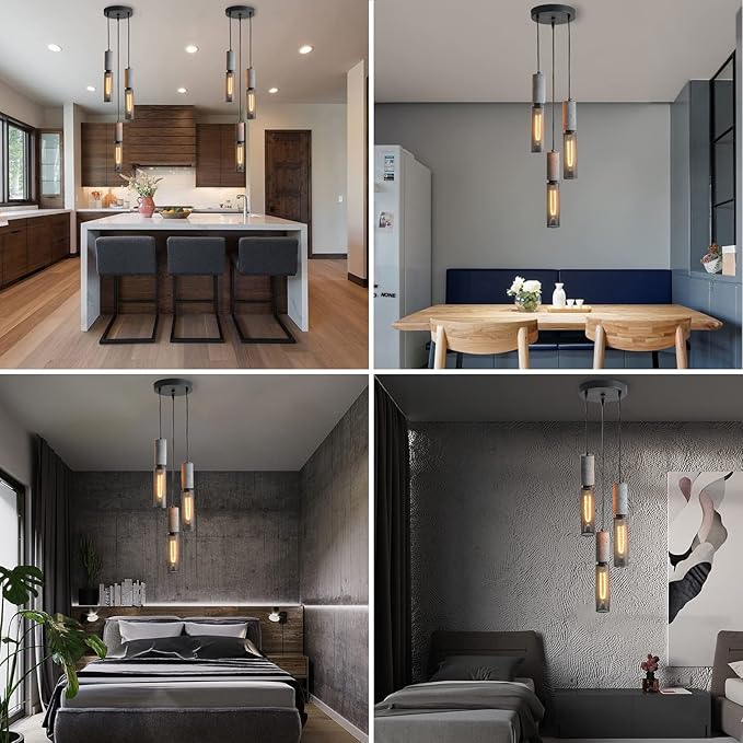 3-Light Concrete Linear Pendant Light with a Metal Mesh Shade,Modern Industrial Hanging Cement Pendant Lighting for Kitchen Island Bedroom Living Room Dining Room Light Fixture