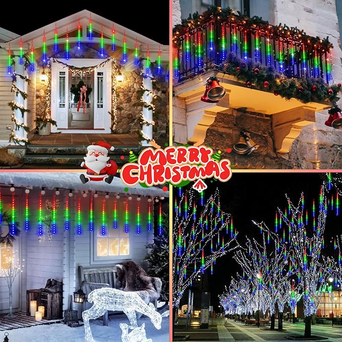 KNONEW 40 Tubes 1120 LED Meteor Shower Lights Christmas Lights Outdoor Plug in Waterproof Falling Rain Light for Xmas Tree Wedding Party Garden Holiday Rooftop Decorations (Multicolor)