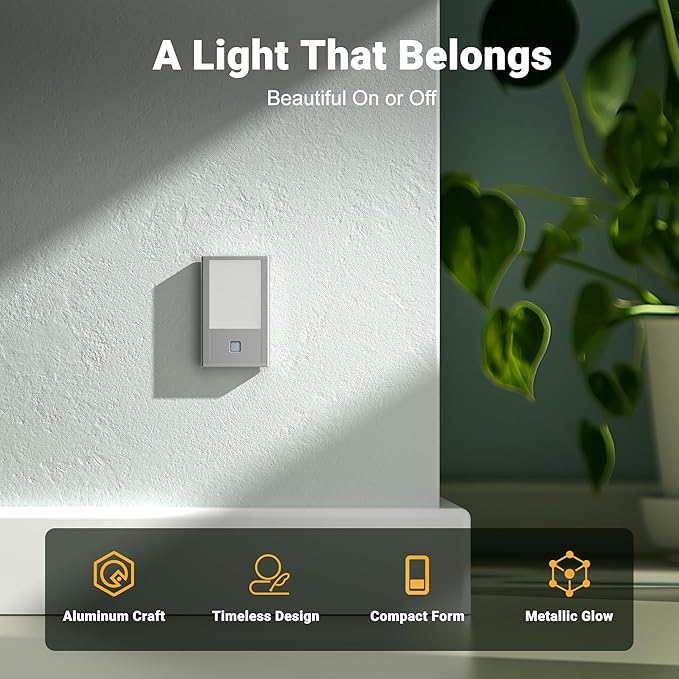 V4light Rechargeable Motion Sensor Night Lights, 4-Pack - Painted Grey Aluminum Alloy, Ultra-Compact Magnetic Mount, 3000K Warm White Glow, Ideal for Hallways, Bedrooms, Stairs & Nightly Use