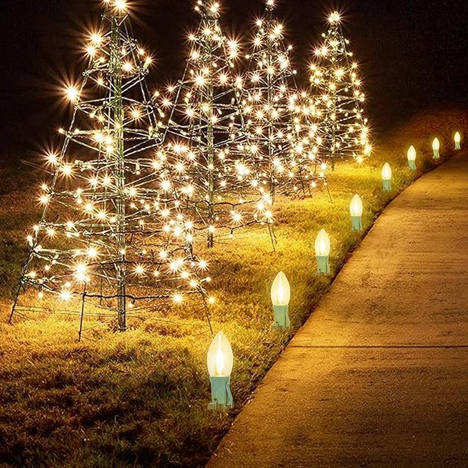 C9 Christmas Lights Outdoor, 2 Packs Total 51.4 Ft 40 Bulbs Christmas Pathway Lights, Waterproof Walkway Lights for Outside Driveway Sidewalk Outdoor Decorations Yard, Clear
