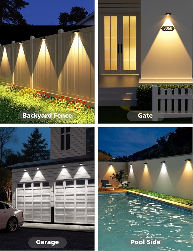 VOLISUN Solar Fence Lights, Fence Lights Solar Powered, IP65 Waterproof LED, 3 Color Temperatures Outdoor Solar Lights for Yard, Fence, Wall, Backyard (12 Pack, Black)