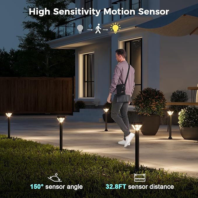 XMCOSY+ Smart Solar Pathway Lights, Bluetooth APP Control with Motion Sensor, 150LM RGBCW Color Changing Landscape Lighting for Yard, Garage, Garden, Lawn, IP65 Waterproof, 2 Pack
