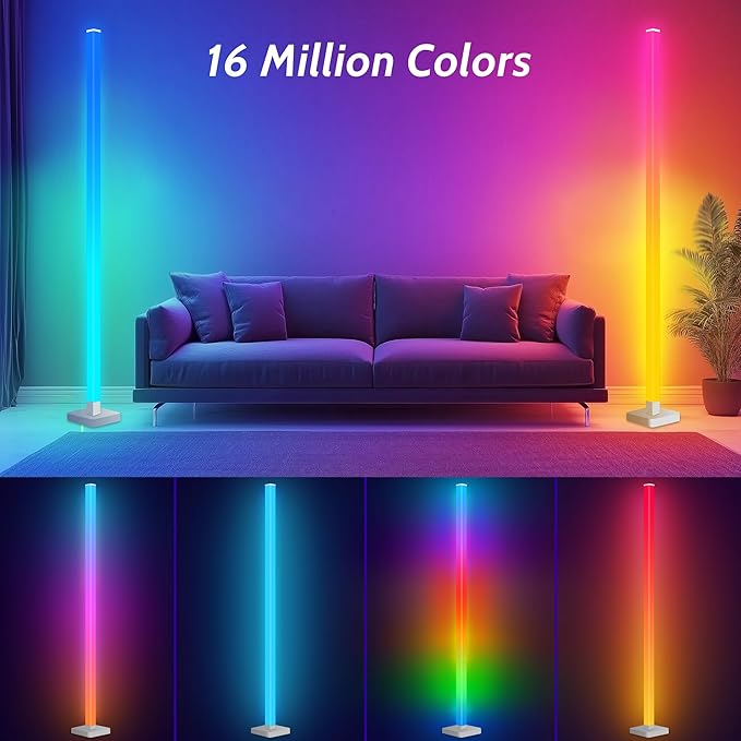 2 Pack ICRGB Corner Floor Lamp, DIY Floor Lamp with Music Sync and 16 Million Colors, Color Changing Standing Floor LED Lights for Bedroom Living Room Decor, Ambient Mood Lighting Gaming