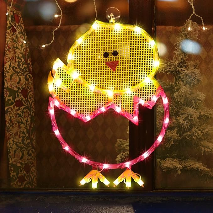 LAMPHOME 17" Lighted Hatching Baby Chick in Egg Easter Window Silhouette