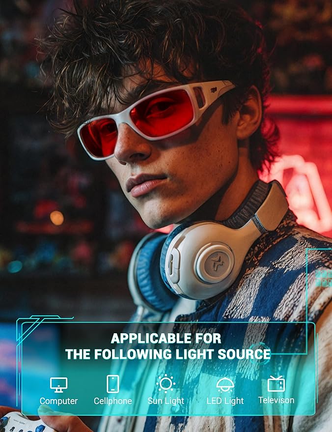TIJN Sonia Sleep Glasses for Blue & Green Light Blocking,Red Lens with Dual AR Coating,Wraparound Frame for Gaming Screen