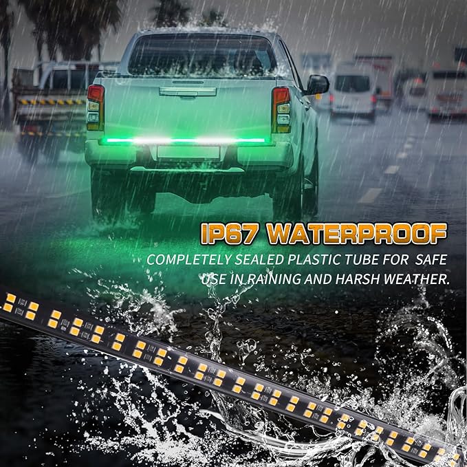 XRIDONSEN 60 inch Truck Tailgate Green White Emergency Lights Strip 360 LED Rear Window Strobe Lights Firefighter POV Light Flashing Warning Hazard Safety First Responder Lights for Vehicles Pickup