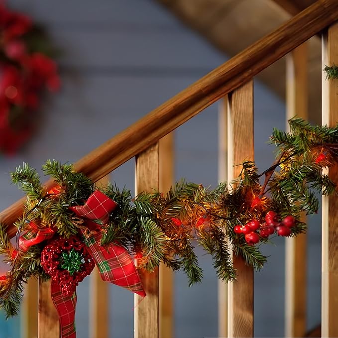 WATERGLIDE C6 Christmas Lights, 33ft 100 LED Faceted String Lights Green Wire Valentines Fairy Lights with 29V Adaptor, 8 Lighting Mode, Waterproof for Indoor Outdoor Patio Xmas Tree Party Decor, Red