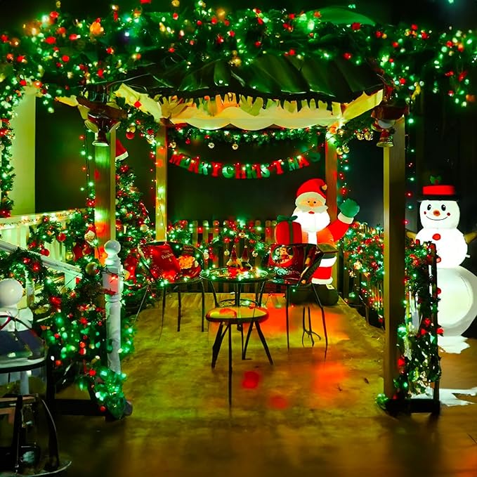 TW SHINE Battery Operated Christmas Lights, 2 Pack Total 100 LED 32 FT Battery Operated String Lights with 8 Modes, Xmas Lights for Outdoor Indoor Wedding Party Home Decorations, Red & Green