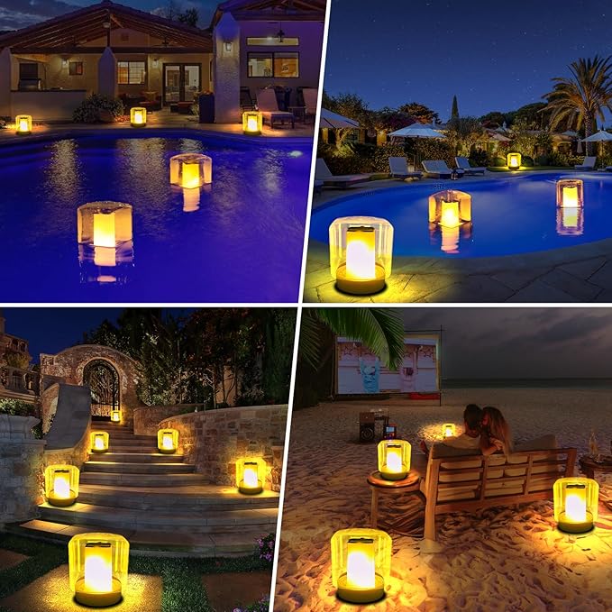 Floating Pool Lights, Solar Flame Pool Lights Waterproof, Square Pool Light, Glow in The Dark Light Up Swimming Pools Accessories,Floating Solar Light for Pools Pond Outdoor-2PCS
