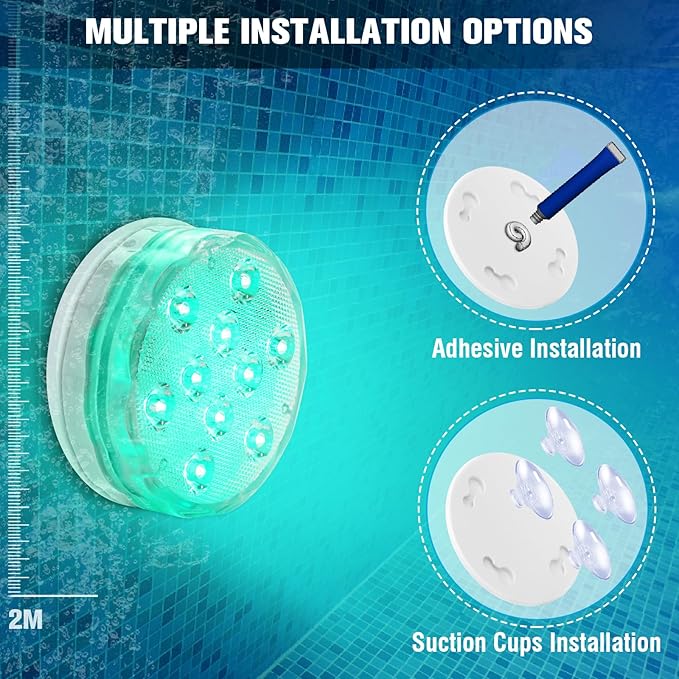 Rechargeable Submersible Pool Lights with Remote, Waterproof Underwater Charging Battery Operated Controlled 25 Color Changing LED with Magnet Floating Lights Pool Pond Decoration (2 Pack)