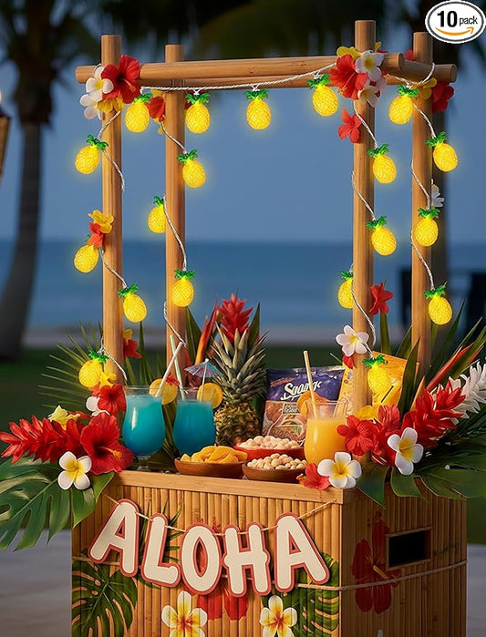 8.5Ft Luau Party Lights, 10L LED Pineapple String Lights Plug in for Indoor/Outdoor Home Table Christmas Tree Pergola Tiki Bar Aloha Hawaiian Tropical Party Decorations