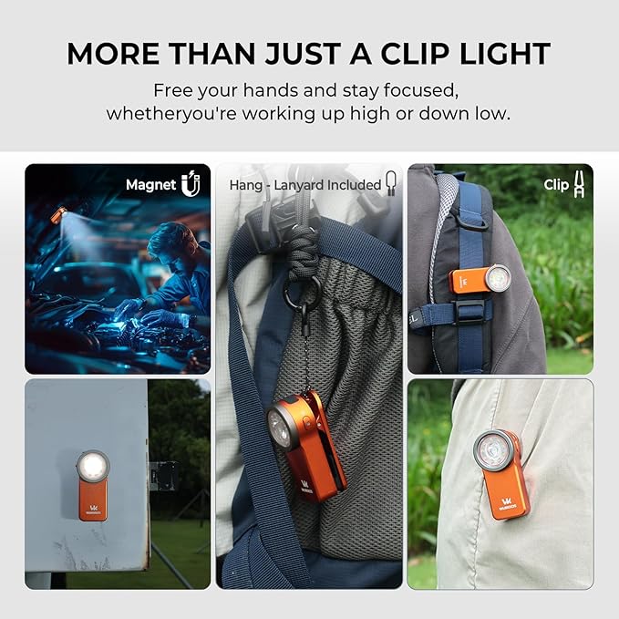 Wurkkos HD03 Rechargeable EDC Flashlight 680 High Lumen Clip Light, Small Flashlight Triple Light Source, 90 High CRI, IPX6 Waterproof, Magnetic Pocket Flashlight for Working Emergency Signal (Orange)