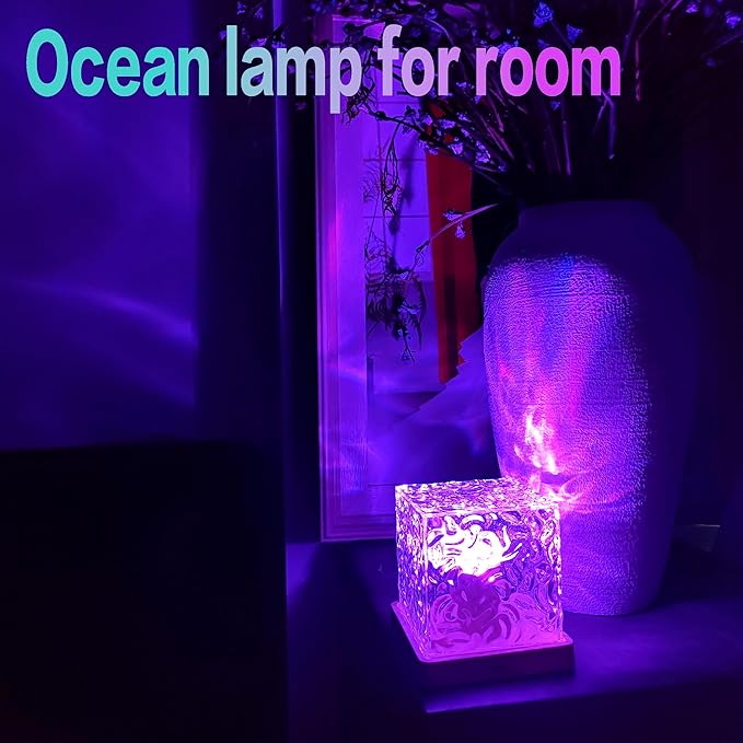 BENCACAO Ocean Wave Projector Light, Rechargeable Cube 16 RGB Color Changing Water Ripple Mood Lamp for Bedroom,Bathroom Decor