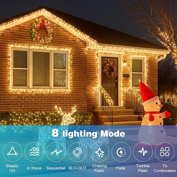 Christmas Lights 800 LED 264 FT, IP67 Waterproof Christmastree Lights with 8 Modes, Remote Control 3 Timers & Memory Function Xmas Decorations for House and Holiday (Warm White)