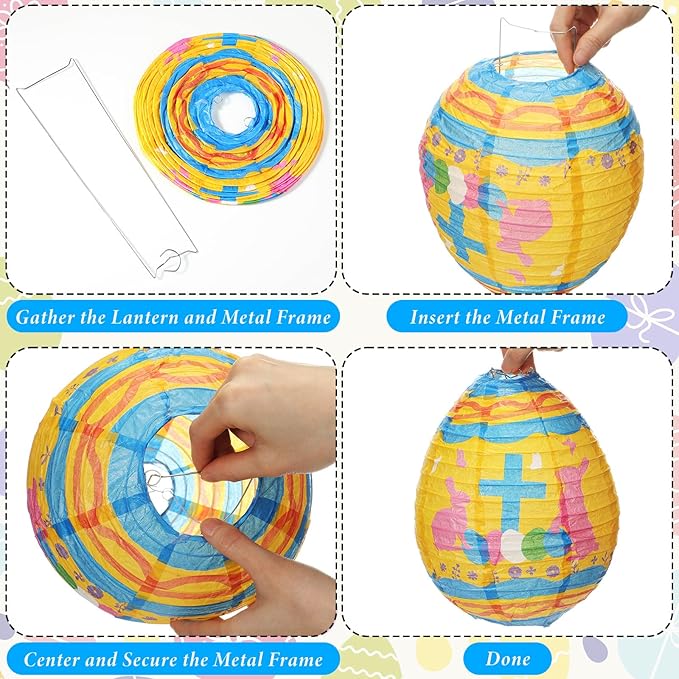 Wenqik 12 Pcs Easter Egg Paper Lanterns Party Decorations 10 Inch Spring Colorful Flower Dot Decorative Ceiling Hanging Lanterns for Home Easter Birthday Party Supplies, 6 Styles(Christian)