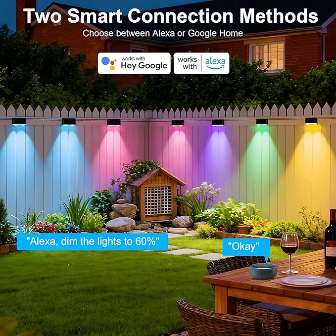 Outdoor Deck Lights, 24 Lights Smart Fence Lights Compatible with Alexa & Google Home, IP65 LED Patio Deck Lighting with Remote, Fence Lighting Music Sync for Patio Yard Garden(157.2ft)