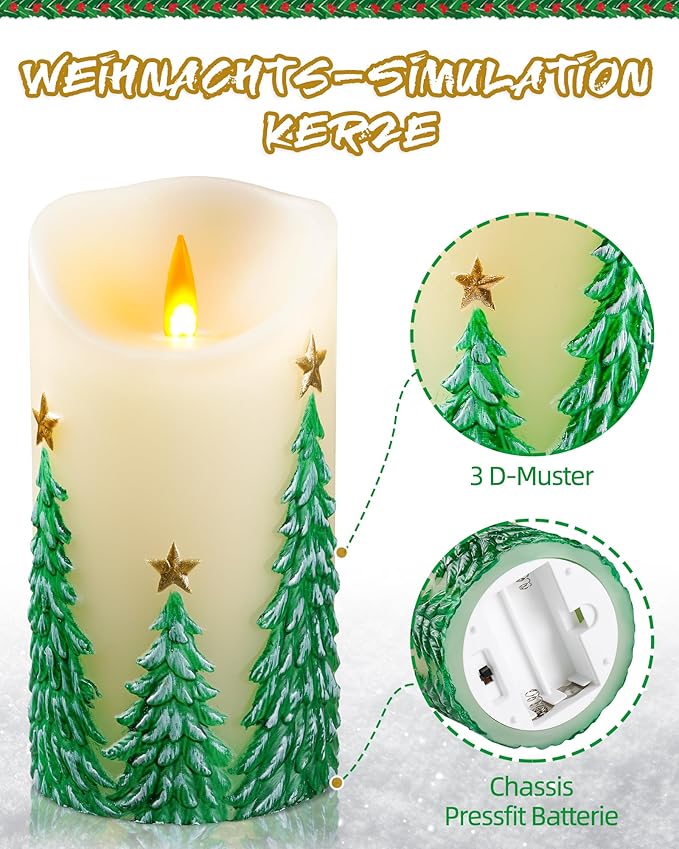 Christmas Tree Flameless Candles with Flickering Flame - Battery Operated Candles with Remote Control and Timer - Real Wax - unscented - Home/Holiday Decoration (3" x 6 ")