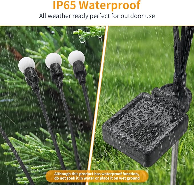 2 Pack IP65 Waterproof Solar Firefly Lights, 16 LED Warm White Swaying Lamps with Realistic Effect, Wind-Activated 8 Hrs Runtime No Wiring for Landscape Yard Patio Halloween Christmas Decor