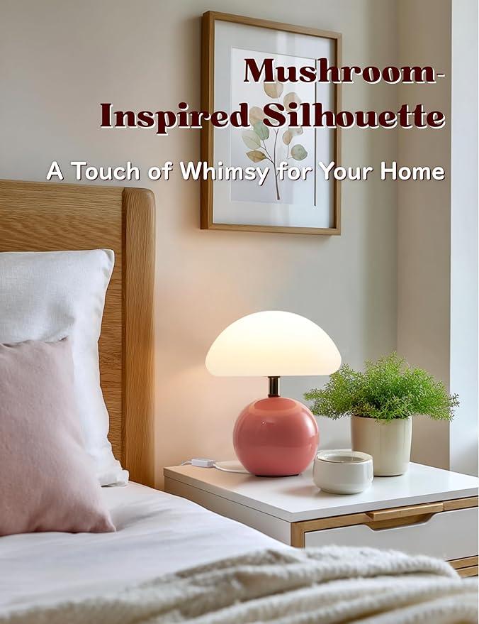 Joyzy Mushroom Table Lamp for Bedroom,Desk Bedside Small Lamps for Living Room Night Stands,Mushroom Lighting Decor Cute Modern Mid Century Light,Unique Aesthetic Home Living Room Decor