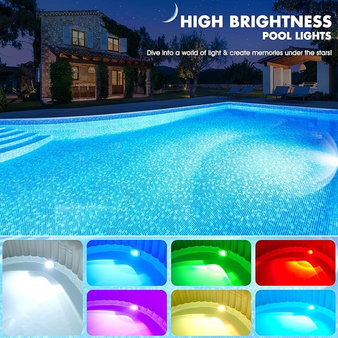Submersible Pool Lights with Remote, High Brightness Swimming Led Pool Lights for Above Ground Pools Waterproof, 9 Modes Underwater Magnetic Pool Light for Inground Pool-1pc